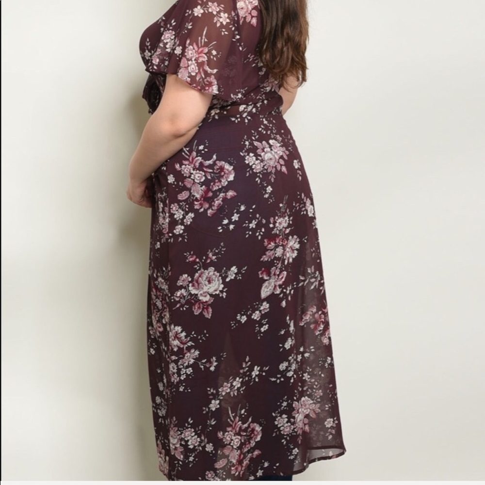 LAST ONE Boho Floral Plum Duster Kimono 1X - Picture 3 of 4